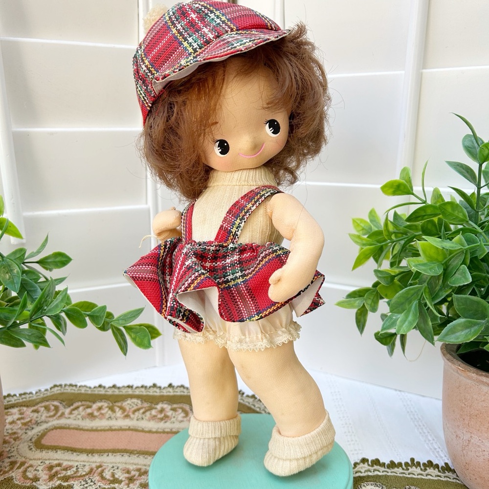 Vintage SUKIYO Big Eyes Doll Posable Japan 1960s Mod Plaid Stockinette
